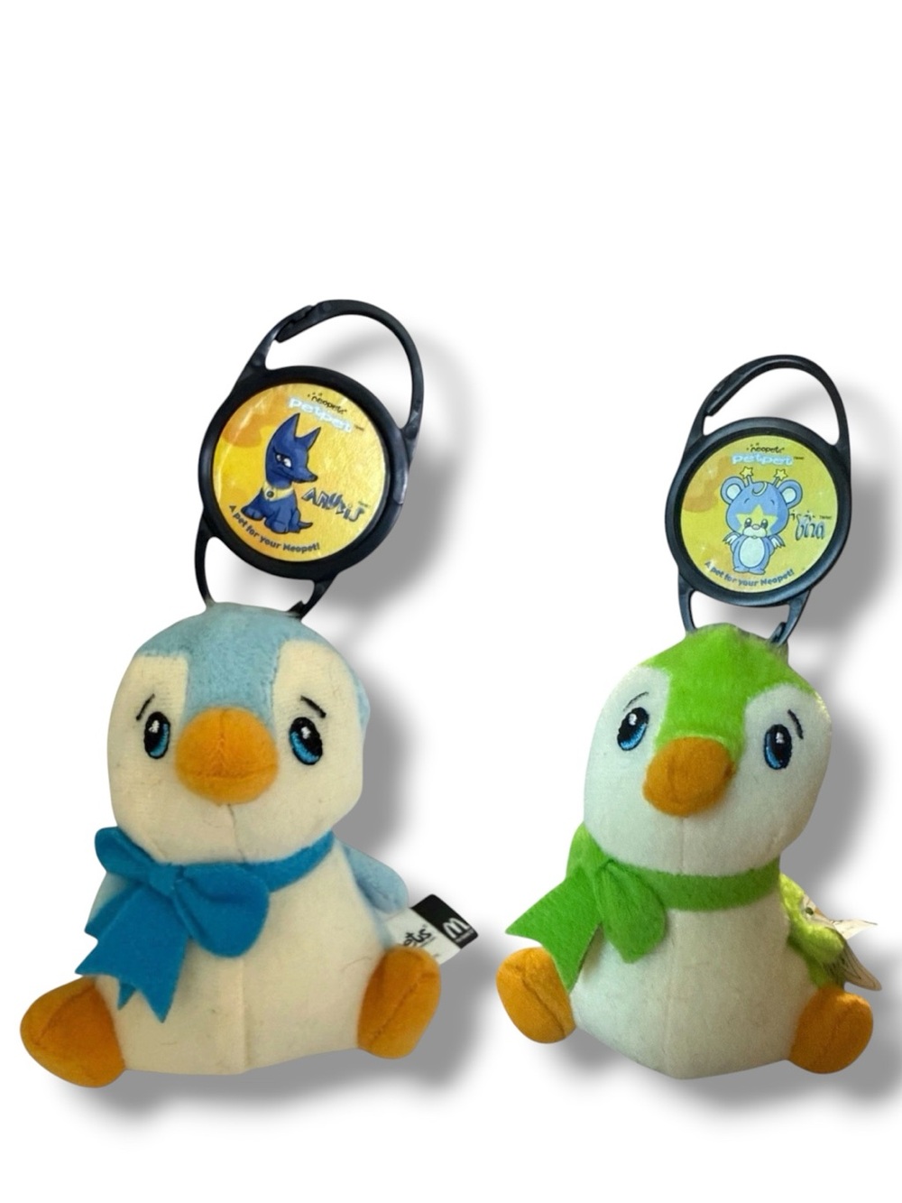 Vintage 2005 Neopets Blue & Green Bruce Penguin Plush Lot Clip On Y2K Keychains